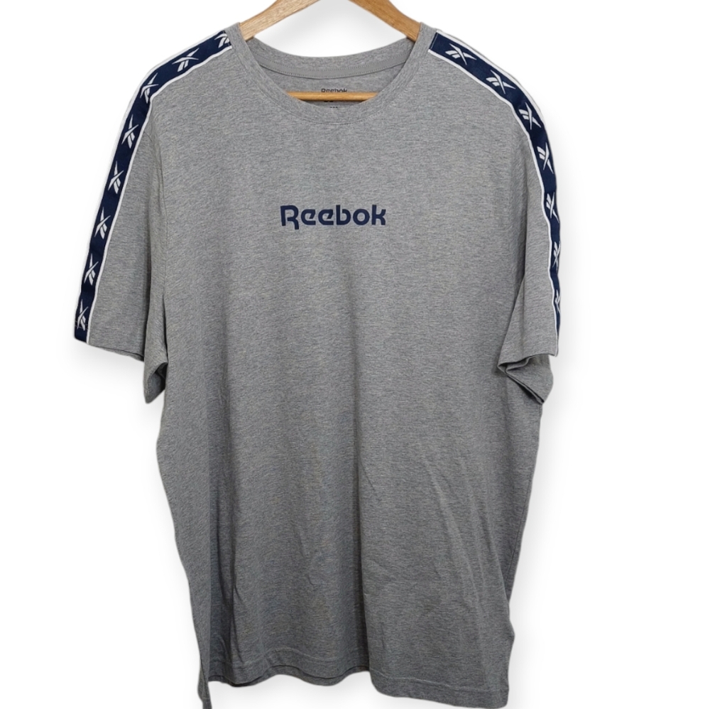 Reebok Men's Size XL Tee Short Sleeve Shirt Gray Training RI Vector Tape FLAWED